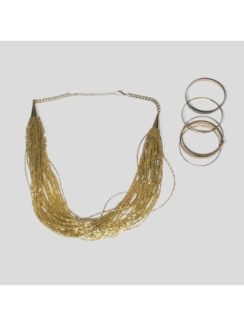 Vintage Gold Tone Beaded Necklace and Bangle Set